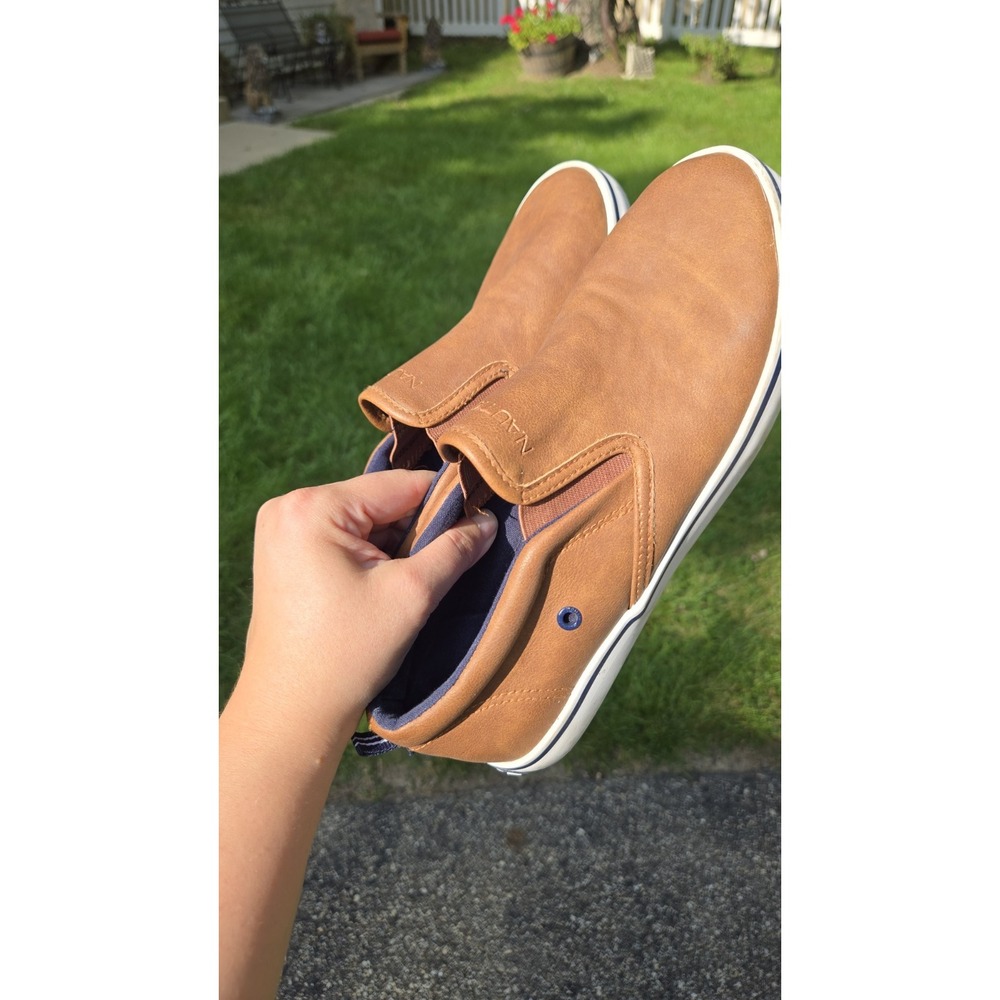 Nautica Akeley Mens 6 Brown Cognac Slip On Sneakers Casual Boat Shoes Clean